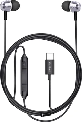 Produktbild von Swissten, In-Ear USB-C Kopfhörer mit Integriertem Mikrofon 1.2m, Schwarz / Silber