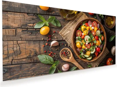 Produktbild von Glasbild 120x60cm in XXL für Wohnzimmer, Schlafzimmer Motiv Frischer Gemüsesalat