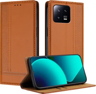 Produktbild von Handyhülle für Xiaomi 13 Leder Flip Klappbare Schutzhülle mit Standfunktion Braun