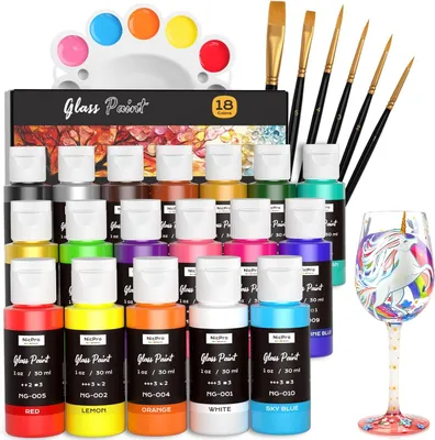 Productafbeelding van Acrylverf set voor glasschilderen - 18 kleuren×30 ml - Watervast acryl emaille en keramiek schilderset voor kunst op transparante wijnglazen