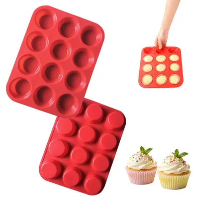 Muffinbackform-Set aus Silikon, 12 Mulden, antihaftbeschichtet, rot