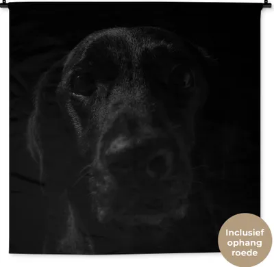 Produktbild von MuchoWow® Wandteppich Wandbehang Hund - Haustier - Schwarz 120x120 cm Tapisserie Dekoration Wandtuch - Modern - Baumwollgewebe