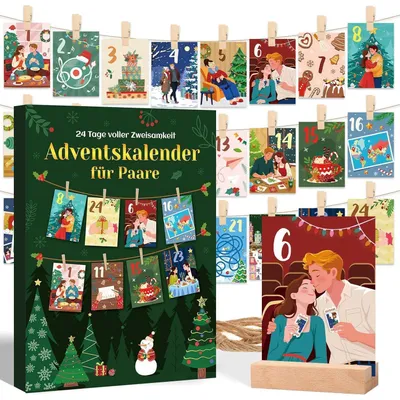 Productafbeelding van Adventskalender 2025: Kaarten voor koppels, liefdeskaarten, houten voetjes, clips, voor stellen