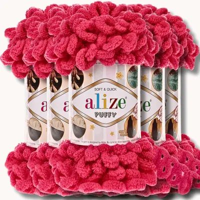 Produktbild von Alize 5x 100g Puffy Wolle, Uni, Häkeln, Stricken (Fuchsia - 149)