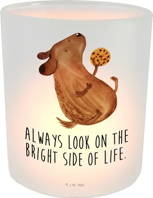 Produktbild von Mr. & Mrs. Panda Kerzenhalter Hund Keks - Transparent - Geschenk, Windlicht aus Glas, Optimistisch, Sprüche, Hundesnacks, Teelichthalter, Optimist, Leckerli
