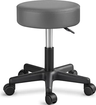 Immagine prodotto di TRESKO sgabello rotante regolabile in altezza grigio 150 kg | sgabello girevole sgabello 10 cm di spessore imbottitura 47-60 cm | sgabello da lavoro sgabello da ufficio girevole a 360° con rotelle
