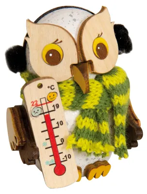Produktbild von Mini-Eule mit Thermometer (7cm) von Drechslerei Kuhnert