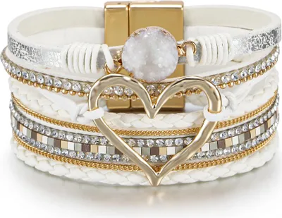 Produktbild von Weißes Lederarmband mit Herz, romantisches Boho-Geschenk