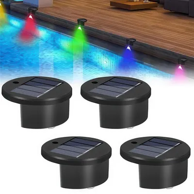 Produktbild von Solar-Wandlampen 4er-Set, mehrfarbiges RGB-Licht, automatische Dämmerungssensoren, wetterfest,  ideal für Garten, Terrasse, Pool und Treppen