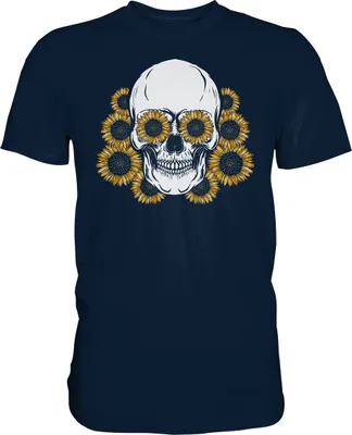 Produktbild von Totenkopf Sonnenblumen Shirt Gärtner Geschenk Garten – Navy / 4XL