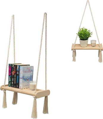 Immagine prodotto di Scaffale da parete in legno boho scaffale appeso macramè intrecciato a mano scaffale galleggiante decorazione da parete supporto per piante per cucina camera da letto soggiorno