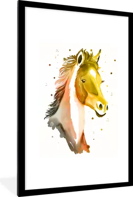 Produktbild von MuchoWow® MuchoWow® Gerahmtes Poster Pferd - Gelb - Orange - Mädchen - Kinder - Mädchen 60x90 cm - Poster mit zchwarzem Bilderrahmen - Dekoration - Wandposter Wohnzimmer - Hochwertig