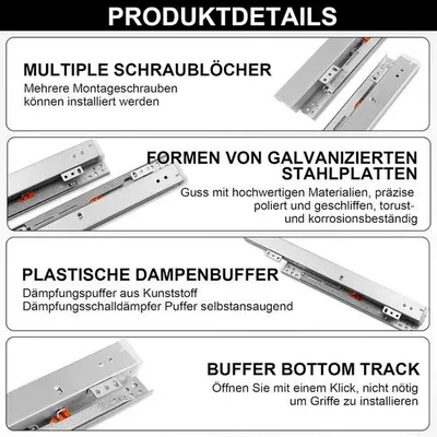 Productafbeelding van Schuifladenrails - Ladegeleiders - Laden Monteren - Softclose Demping - 180 mm - Zilver