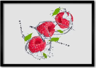 Produktbild von Bild - Bilder - Bilderrahmen - 70 cm x 50 cm - MDF-Rahmen, Wandkunst Himbeere und Wasser