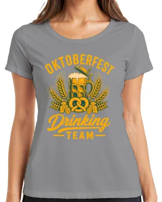 Productafbeelding van , drinkteam, bierkan, pretzel, lederhosen, dirndl, dames T-shirt, grijs, maat M