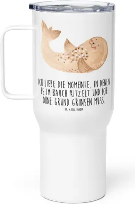 Produktbild von Mr. & Mrs. Panda Teetasse Robbe Liegen - Weiß - Geschenk, Lustige Sprüche, Isolierbecher, Kaffee-to-go-Becher, thermosbecher, Strand, Ostsee, Thermobecher, Robben