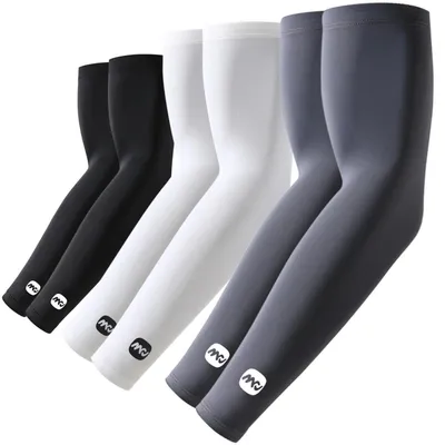 Productafbeelding van UV-beschermende armsleeven voor heren en dames, UPF 50+, verkoelend, 3 paar, maat L, kleuren: zwart, wit en donkergrijs