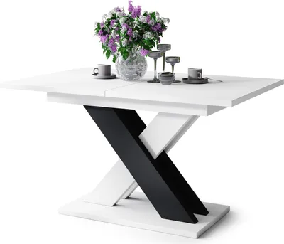 Produktbild von All4All Couchtisch Katris , Wohnzimmertisch , Kaffeetisch , Tisch mit X , Bein , ausziehbar , Esszimmertisch , Coffee Table , 140x90cm , Weiß + Schwarz