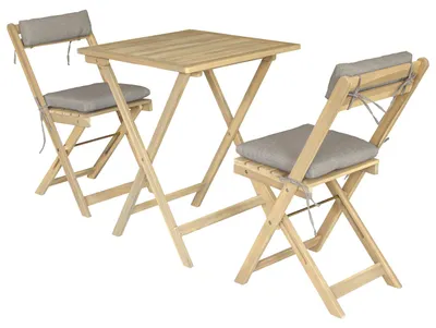 Image de Ensemble table et chaises 2 places en acacia et coussins sable BENAGIL