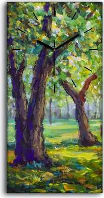 Produktbild von Wanduhr Uhr Wandbild Leinwand Geräuschlos 30x60 Ölgemälde Wald Bäume Natur - schwarze Hände
