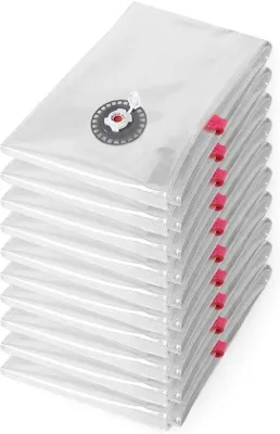 Produktbild von Famanu Vakuum Aufbewahrungsbeutel - Set von 10 - Transparent - Größe M - 55 x 90 cm - Wiederverwendbar - Robustes Material