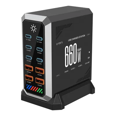 Produktbild von 660-W-GaN-USB-C-Ladestation mit 10 Anschlüssen – Schnellladegerät Typ C (PD 3.1, PD 3.0, PPS) für MacBook Pro, iPad, iPhone 16 und Samsung