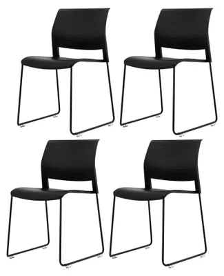 Produktbild von Besucherstuhl mit Kufengestell, 4er Set Stapelstuhl Kunststoff schwarz H81,5 x B49 x T56,5 cm, Konferenzstuhl ergonomische Form, angenehmer Sitzkomfort für Wartezimmer und Empfang