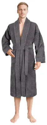 Image de Peignoir pour homme en 100% coton, gris foncé, avec poches