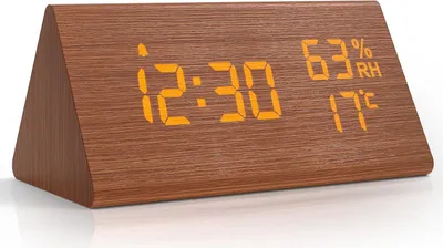 Produktbild von Wecker Digital LED Digitaluhr Holz, Digitalwecker Tischuhr mit Sprachsteuerung/Schlummerfunktion/Datum/Temperatur und Luftfeuchtigkeit, für Nachttisch, Schlafzimmer, Nachtkinder und Büro - Braun