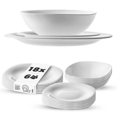 Produktbild von KADAX Geschirrset für 6 Personen, 18-tlg, Tafelservice mit Suppenteller, Dessertteller und Speiseteller, Essgeschirr, Geschirr Set, Tellerset (Weiß)
