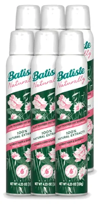Imagen del producto de 6 unidades de champú seco Batiste Naturally con fibra de bambú y gardenia, 200 ml cada uno. Paquete económico