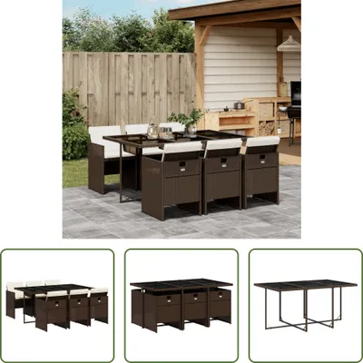 Produktbild von The Living Store 7-tlg. Garten-Essgruppe mit Kissen Braun Poly Rattan
