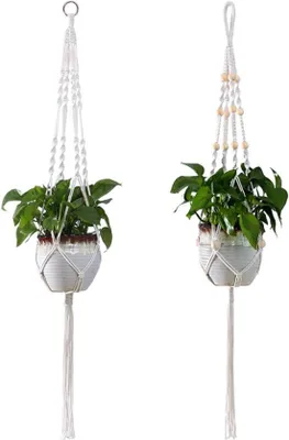 Produktbild von Macramé Blumenkorb-Hängesatz - 2 Stück | Boho Pflanzenhalter für Innen Balkon Garten Dekoration