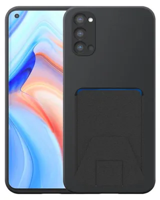 Produktbild von Geeignet für Oppo Reno 4 Pro 5G Phone Case mit verstellbaren Leder Kartenschlitz - Flexible Back Cover Case Silikon TPU mit verstellbaren Leder Kartenschlitz - Schwarz - Smartphonics