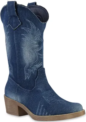 VAN HILL Cowboy Boots Damen Spitze Dunkelblau 37