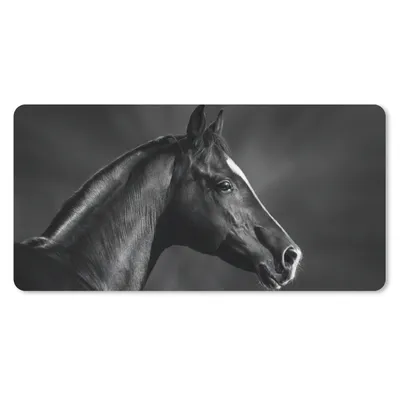 Produktbild von MuchoWow® Schreibtischunterlage Pferd - Tiere - Schwarz - Weiß - Porträt 80x40 cm - XXL Mauspad - Gaming Mauspad