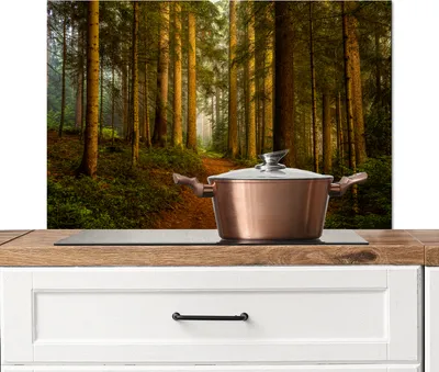 Obrázok produktu pre KitchenYeah® Kuchynský splashback - kuchynský splashback - ochrana steny sporáka a drezu - les - príroda - stromy - krajina - zeleň 90x60 - hliníkový dibond (alternatíva skleneného splashbacku) - odolný voči teplu