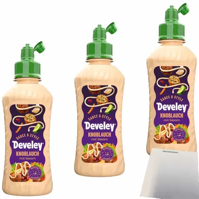 Produktbild von Develey Knoblauch Sauce mit Sesam 3er Pack (3x225ml Flasche) + usy Block