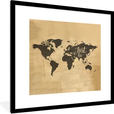Produktbild von MuchoWow® MuchoWow® Gerahmtes Poster Weltkarte - Reisen - Vintage 40x40 cm - Poster mit zchwarzem Bilderrahmen - Poster - Plakat im Rahmen