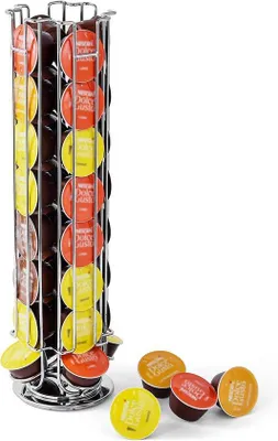 Produktbild von Famanu Kaffeekapselhalter - Drehbarer Capsuledispenser für 32 Kaffeekapseln - Antirutsch-Basis - Chrom