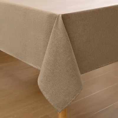 Obrázok produktu pre Obrus s vzhľadom na ľan, umývateľný, s efektom lotosu, štvorcový, 140 x 140 cm, svetlohnedý