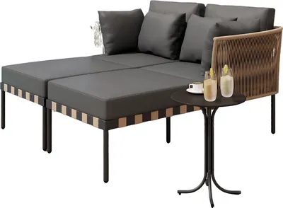 Immagine prodotto di Happiq set salotto da giardino con lettino e tavolino - Set di sedute modulari per patio con cuscini sfoderabili - Resistente alle intemperie - Grigio