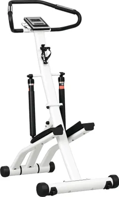A white stepper machine with black and orange accents, shown against a white background.