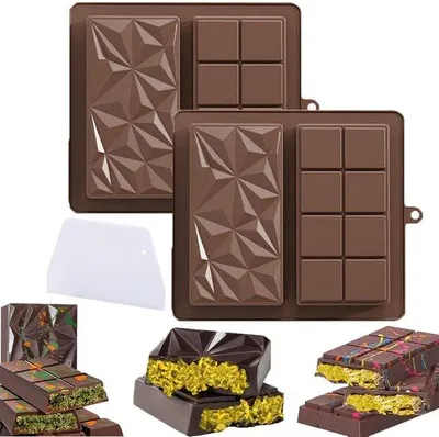 Productafbeelding van Ibenzoa® siliconen chocoladevorm, set van 2, 21 x 19 cm – geschikt voor voedsel, hittebestendig van -40 °C tot +230 °C, voor chocoladerepen en bonbons