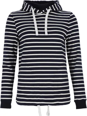 Produktbild von modAS Damen Kapuzenshirt Langarmshirt gestreift - Kapuzenpullover Streifenshirt Ringelshirt mit Kapuze aus Baumwolle in Blau/Weiß Größe 46