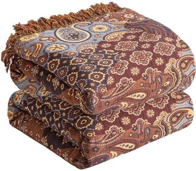 Produktbild von Unyqoos® Doppelseitige Boho-Baumwolldecke 150 x 200 cm – 100% Baumwolle (Mousseline), Patchwork in Rot/Rosa, 5 cm Saum