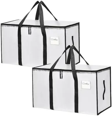 Produktbild von 2 Pack Clear Clothes Storage Bags Water Resistant Thickened Storage Bag, 91L Large Foldable Packing Boxes Wardrobe Organizer Moving Bags for Bedding Clothes Blanket Duvet Toys