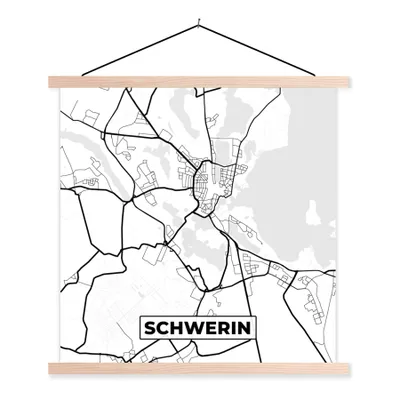 Produktbild von MuchoWow® Textilposter Stadtplan - Schwerin - Karte 60x60 cm mit holzfarbenen Rahmen - Wanddekoration