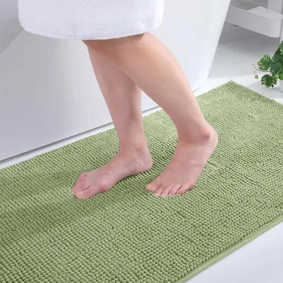 Productafbeelding van Badmat chenille, antislip, wasbaar, zacht, absorberend, 60x90 cm, saliegroen
