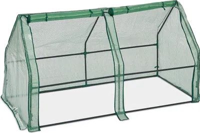 Produktbild von Relaxdays Folienfrühbeet, HxBxT: 90 x 180 x 90 cm, 2 Türen, Spitzdach, Frühbeet & Aufzucht, Gewächshaus, PE Folie, grün